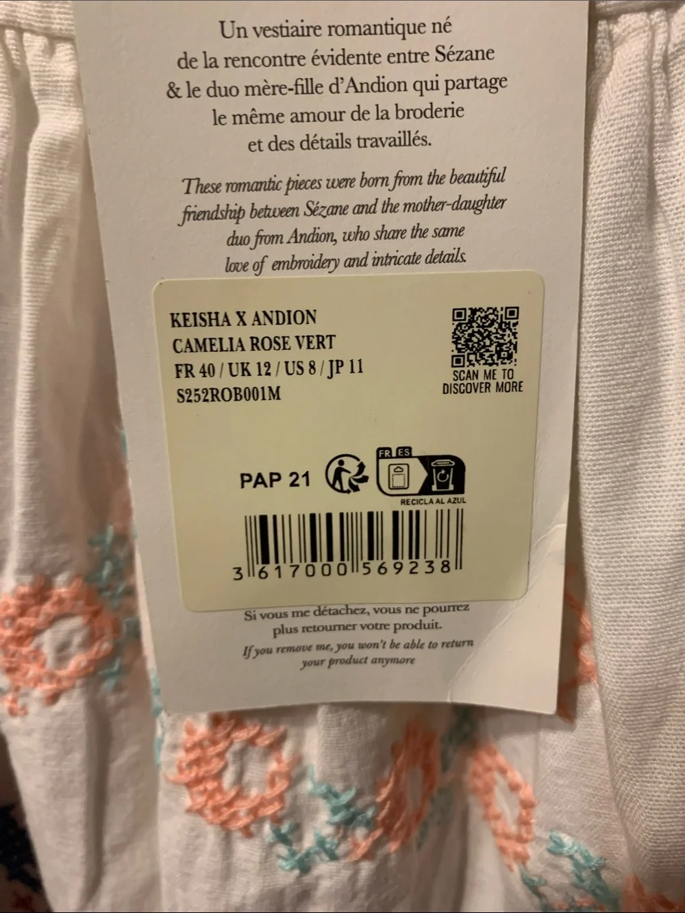 Boho Embroidered White Cotton Maxi Dress with Multicolor Floral Accents Size 8 - Picture 7 of 10
